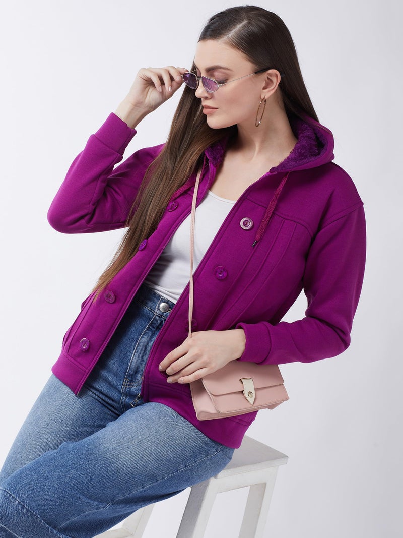 Pivl Women Solid Jacket For Winter-PURPLE-XL - Image 4