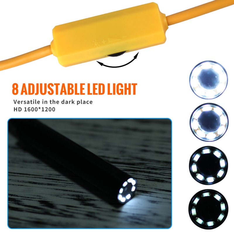 8mm Wireless Endoscope Camera IP68 Waterproof WiFi Inspection 2.0MP HD 8 LED Semi-Rigid Cable Borescope for iPhones iPads Android Devices and PC Yellow 5M - Image 2