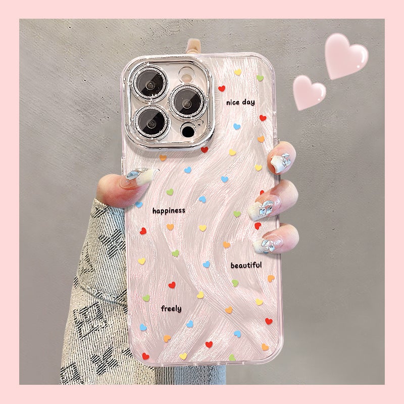 Colorful Heart Suitable for Apple 16 Feather Yarn Mobile Phone Case 15 Promax Sense 13 Cute Girls 14 Anti-Fall 17 - Image 2