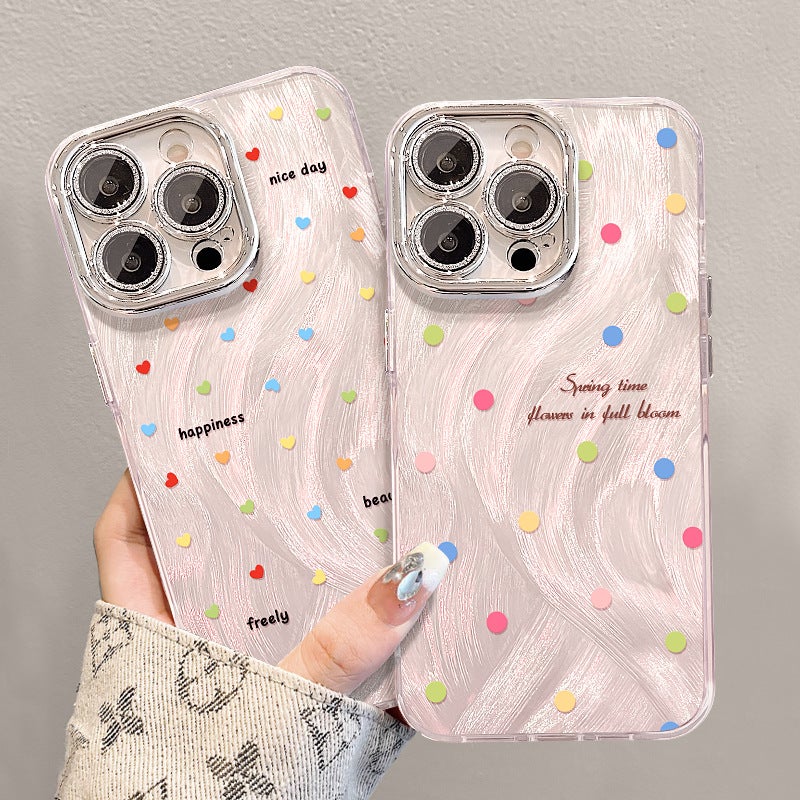 Colorful Heart Suitable for Apple 16 Feather Yarn Mobile Phone Case 15 Promax Sense 13 Cute Girls 14 Anti-Fall 17 - Image 5