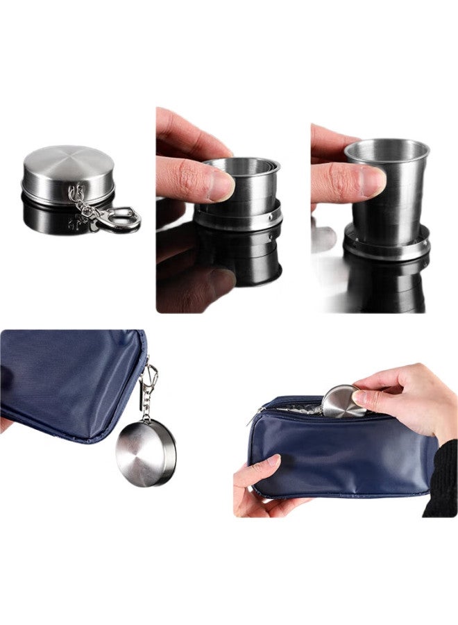 JAJALIN Stainless Steel Folding Cup, Can Hold Hot Water, Portable, With Lid, Telescopic Cup, Mouthwash Cup, Water Cup, Wine Cup, Three-Section Medium Size - Image 3