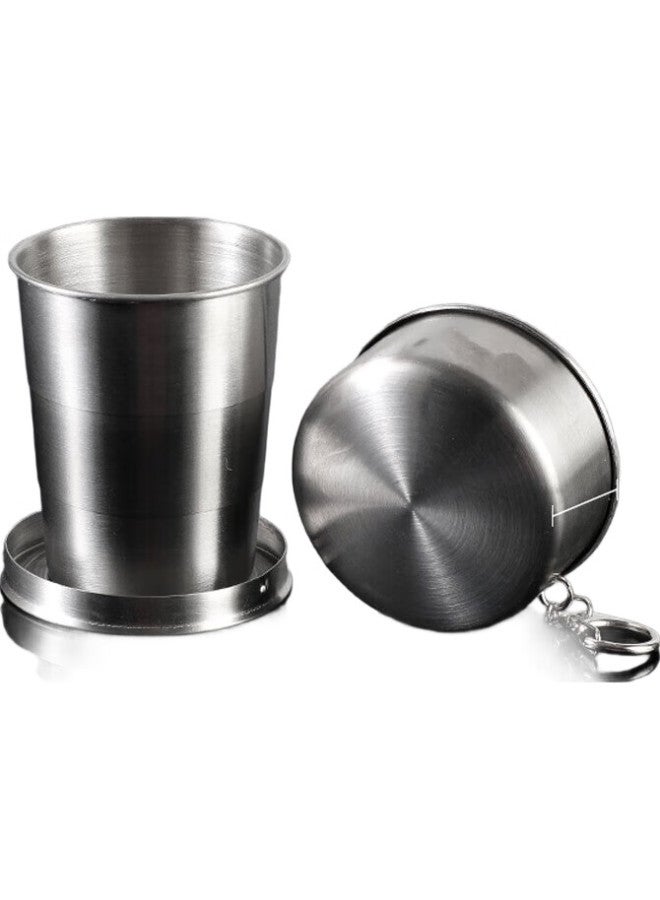 JAJALIN Stainless Steel Folding Cup, Can Hold Hot Water, Portable, With Lid, Telescopic Cup, Mouthwash Cup, Water Cup, Wine Cup, Three-Section Medium Size - Image 2