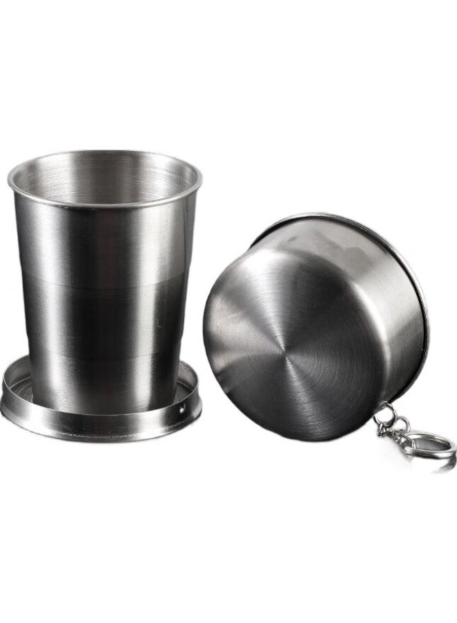 JAJALIN Stainless Steel Folding Cup, Can Hold Hot Water, Portable, With Lid, Telescopic Cup, Mouthwash Cup, Water Cup, Wine Cup, Three-Section Medium Size - Image 1