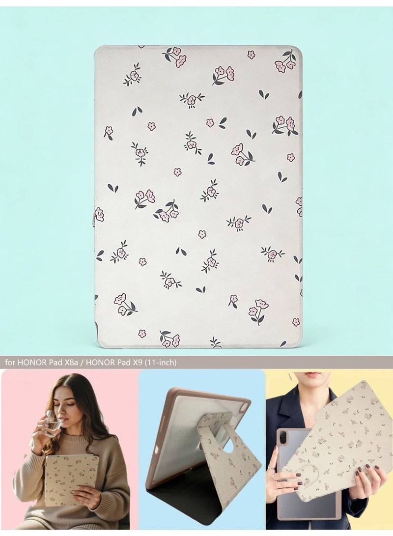 حافظة زهرية لطيفة لهاتف Honor Pad X9 / Honor Pad X8a (11 بوصة) - غطاء ذكي جميل بتصميم زهري عتيق مع ظهر شفاف بلوري، غلاف واقي من الصدمات للفتيات - Image 4