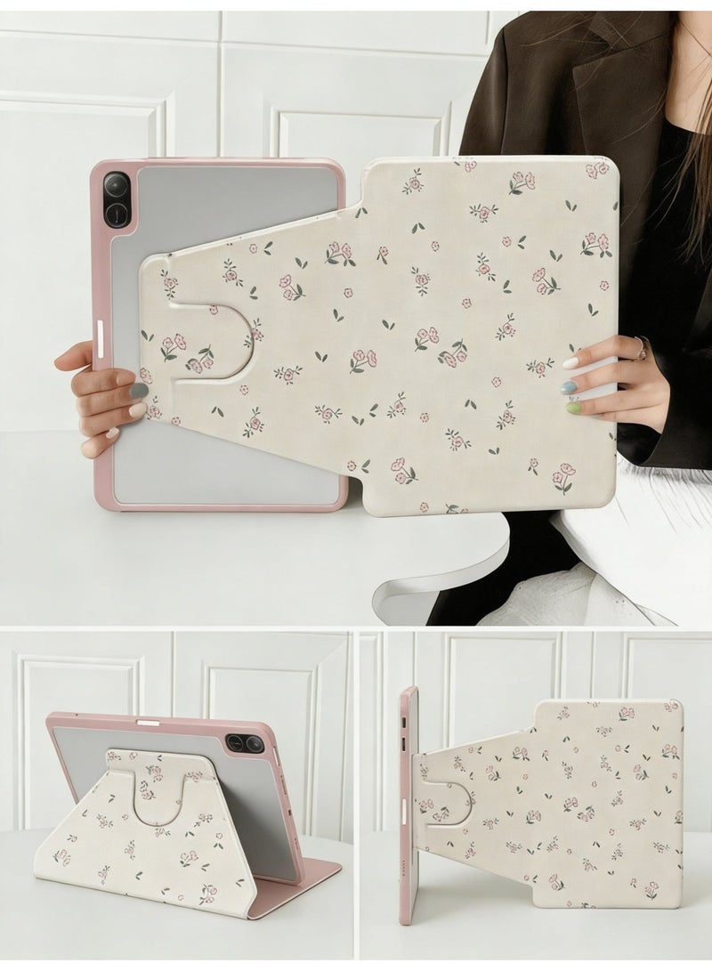 حافظة زهرية لطيفة لهاتف Honor Pad X9 / Honor Pad X8a (11 بوصة) - غطاء ذكي جميل بتصميم زهري عتيق مع ظهر شفاف بلوري، غلاف واقي من الصدمات للفتيات - Image 1