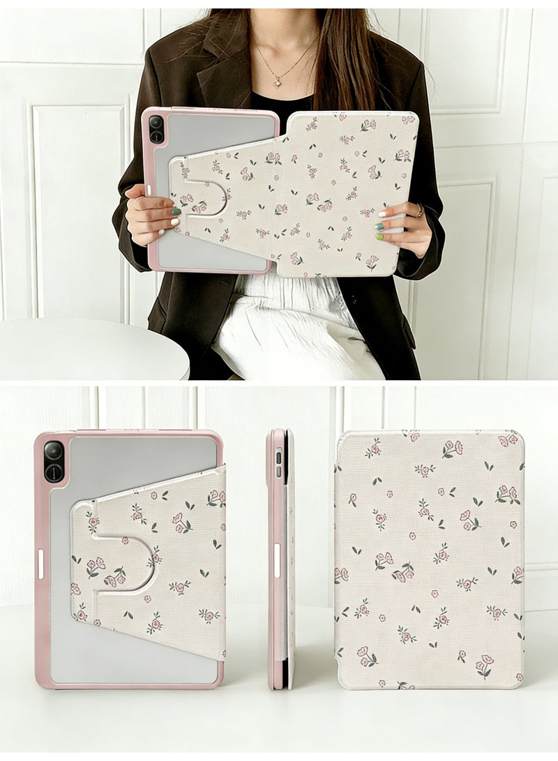 حافظة زهرية لطيفة لهاتف Honor Pad X9 / Honor Pad X8a (11 بوصة) - غطاء ذكي جميل بتصميم زهري عتيق مع ظهر شفاف بلوري، غلاف واقي من الصدمات للفتيات - Image 2