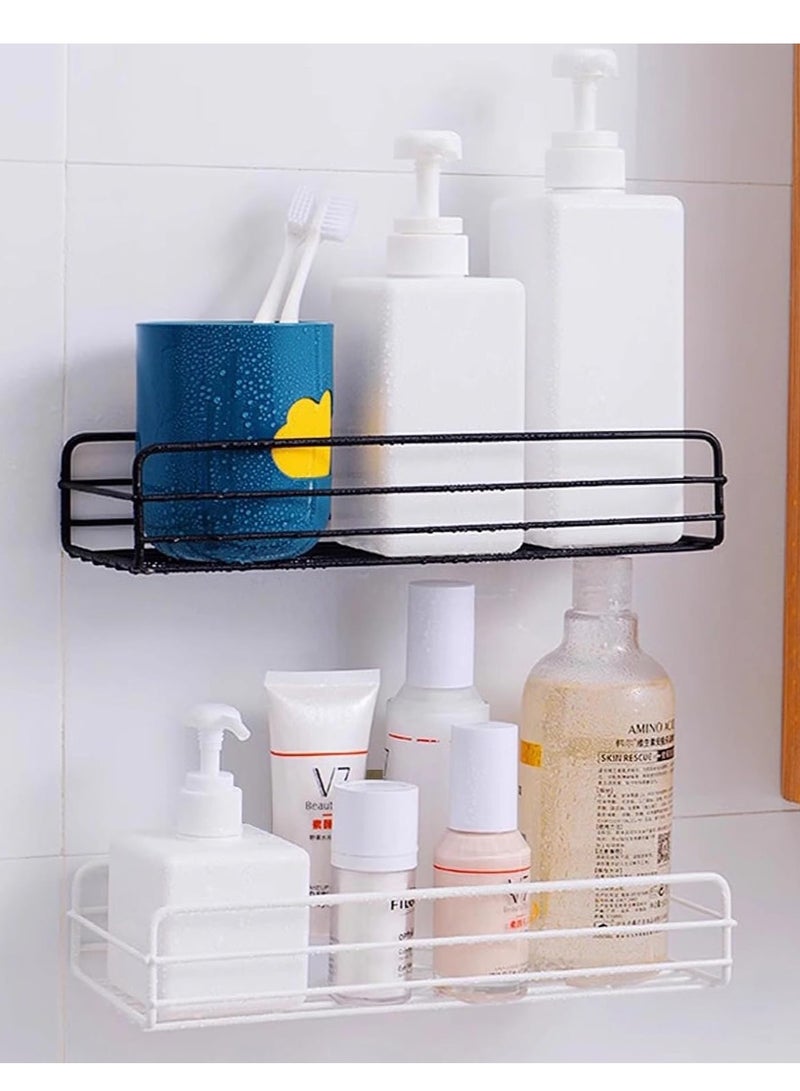 Soofam Shower Caddy,2 PcsNo Drilling Adhesive Shower Shelf for Bathroom Storage, Rustproof Stainless Steel Shower Organizer Wall Mounted, 2 Pcs (Black And White) - Image 1