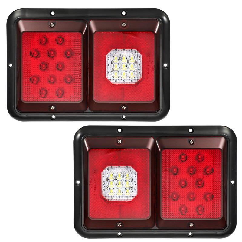 Partsam 2Pcs Double Led Trailer Tail Lights with Horizontal Mount Dual Stop Turn Tail Backup Reverse Lights 33 LED Surface Mount RV Double Led Taillights RV Double Led Tail Lights Black Base