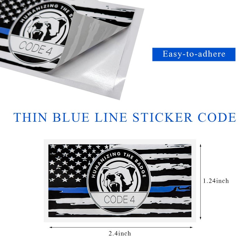 FSTURIOS 4PCS Thin Blue Line Sticker Code 4, Police Support Sticker American Flag Thin Line Decal, Waterproof Thin Line Flag Stickers Support Law Enforcement for Car Window Laptop (Small) - Image 2