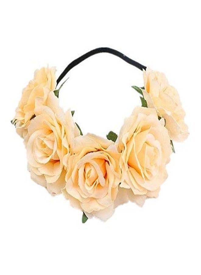 DNHCLL Rose Flower Crown Fake Flower Crowns Headbands For Women Girl Rose Floral Head Piece Hair Crown Pet Headband Flower Wreath (Champagne) - Image 1
