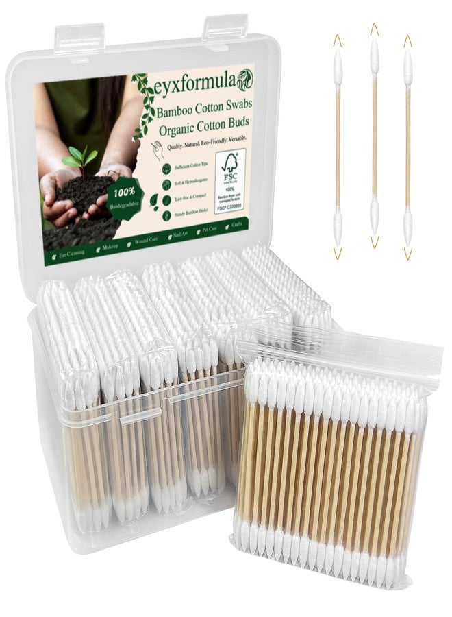 Eyxformula 800 Count Pointed Cotton Swabs - FSC Certified Double Precision Tip Cotton Swabs with Sturdy Bamboo Sticks in Case - Lint-Free Pointy Applicator for Makeup, Personal Care, Nails and Crafts - Image 1