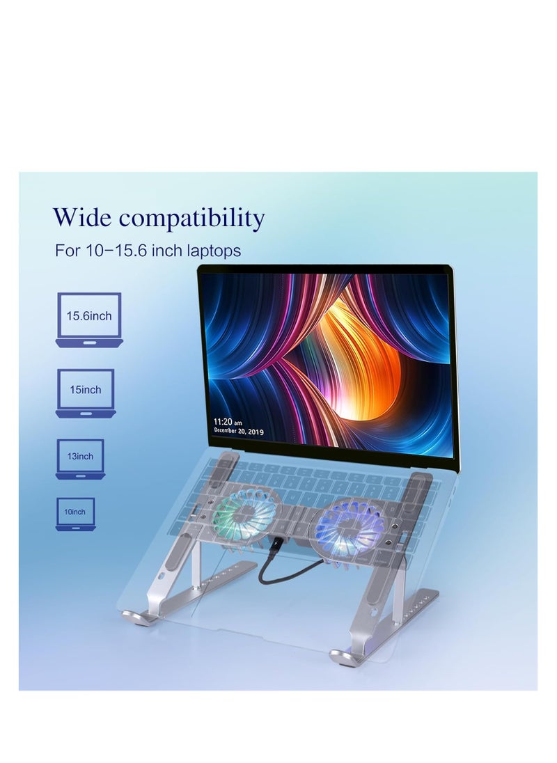 Generic Boyaya Aluminum Foldable Laptop Stand with Dual Cooling Fans and RGB Lighting Compatible with 10-15.6 Inch Laptops Silver  - Image 4