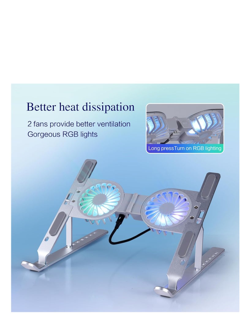 Generic Boyaya Aluminum Foldable Laptop Stand with Dual Cooling Fans and RGB Lighting Compatible with 10-15.6 Inch Laptops Silver  - Image 5