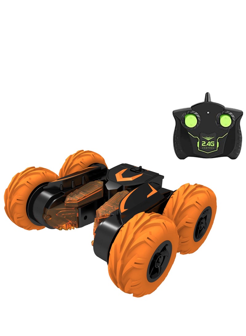 ROLL UP KIDS سيارة سباق بهلوانية مزدوجة التحكم عن بعد، سيارة دفع رباعي 4WD، تحكم عن بعد 2.4GHz. مركبة دوارة مزدوجة الجوانب تقلب 360 درجة. - Image 1