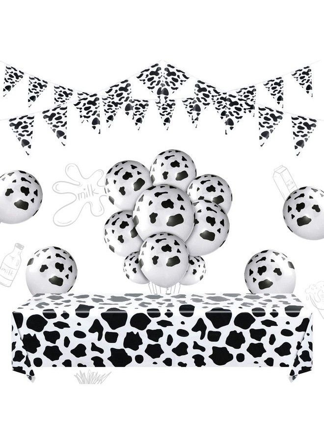 Tegeme - Cow Tablecloth Cow Print Table Cover And 30 Pieces Cow Print Balloons With 2 Strands Cow Pattern Triangle Flag Cow Print Pennant Banners For Party Picnic Supplies (Black White) - Image 1