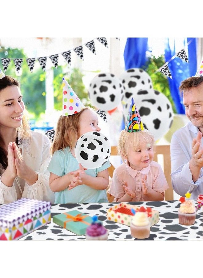 Tegeme - Cow Tablecloth Cow Print Table Cover And 30 Pieces Cow Print Balloons With 2 Strands Cow Pattern Triangle Flag Cow Print Pennant Banners For Party Picnic Supplies (Black White) - Image 1