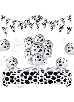 Cow Tablecloth Cow Print Table Cover And 30 Pieces Cow Print Balloons With 2 Strands Cow Pattern Triangle Flag Cow Print Pennant Banners For Party Picnic Supplies (Black White)