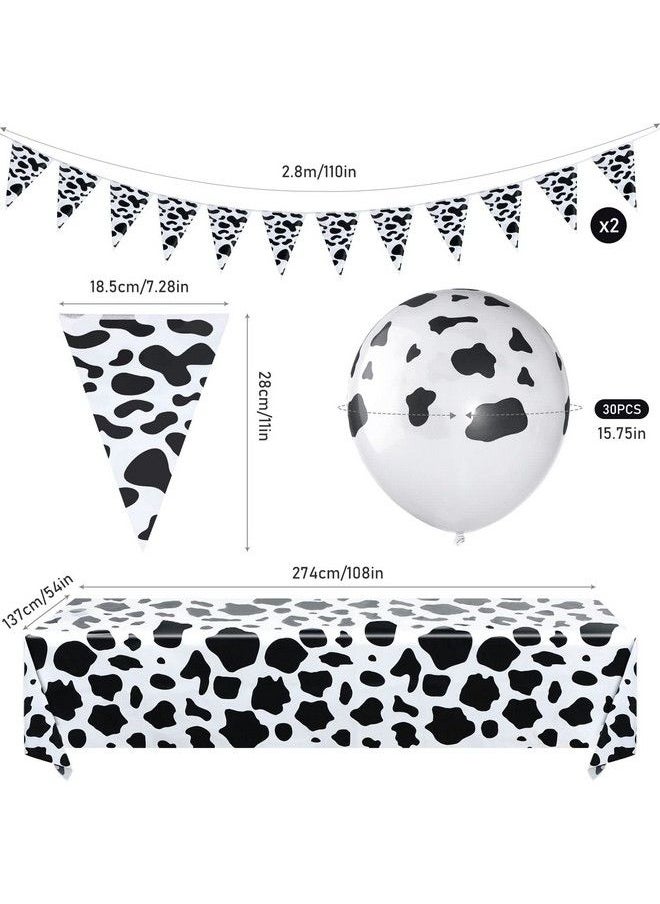 Tegeme - Cow Tablecloth Cow Print Table Cover And 30 Pieces Cow Print Balloons With 2 Strands Cow Pattern Triangle Flag Cow Print Pennant Banners For Party Picnic Supplies (Black White) - Image 1