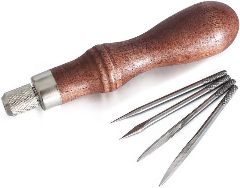 Co-link DIY 4 in 1 Adjustable Wood Handle awl Repair Tool Stitcher Sewing Awl Hand Stitcher Repair Tool Kit for Leather - Image 4