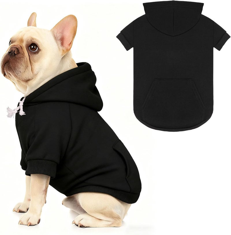 Waoduld Dog Sweaters,Dog Hoodie,Cozy Fleece Interior Sweatshirt with Hood & Pocket,Leash Hole,Pet Clothes Sweater for Small,Medium,and Large Dogs,Black&XL - Image 1