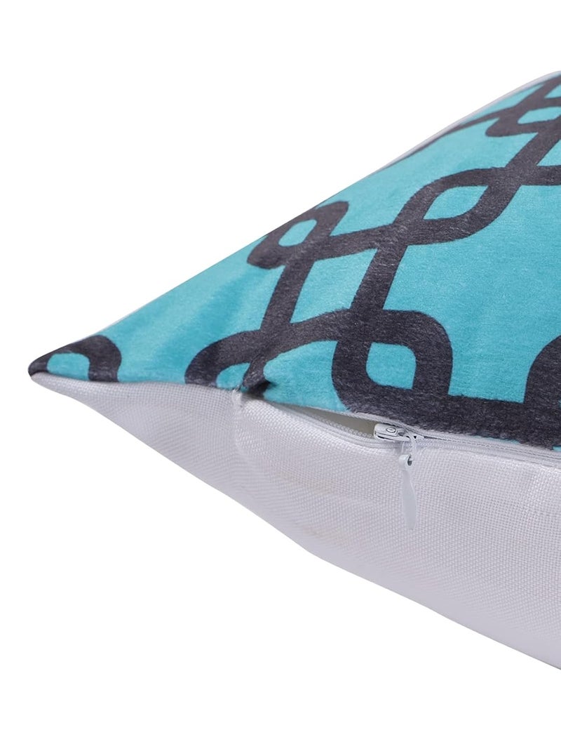 ROMEE Designer Geometric Printed Cushion Covers 16 inch x 16 inch Set of 5 | Decorative Square Velvet Throw Pillow/Cushion Cover for Living Room, Sofa, Couch, Bedroom (Turquoise Blue) - Image 4