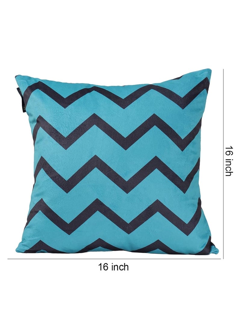 ROMEE Designer Geometric Printed Cushion Covers 16 inch x 16 inch Set of 5 | Decorative Square Velvet Throw Pillow/Cushion Cover for Living Room, Sofa, Couch, Bedroom (Turquoise Blue) - Image 3