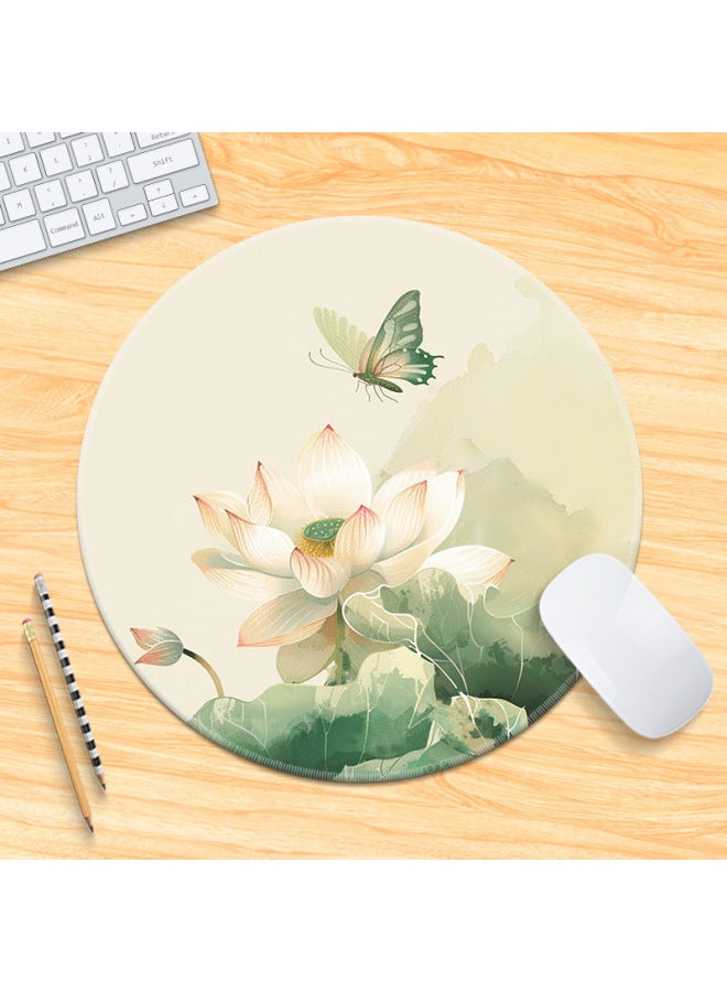National Tide Lotus Small Size Mouse Pad Chinese Style Brush Painting Office Desk Mat Lock Edge Thickened Round Simple Flower And Bird For Men 