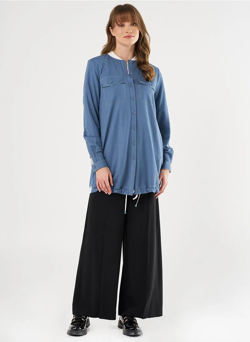 Kayra Point Stitch College Collar Tunic Indigo