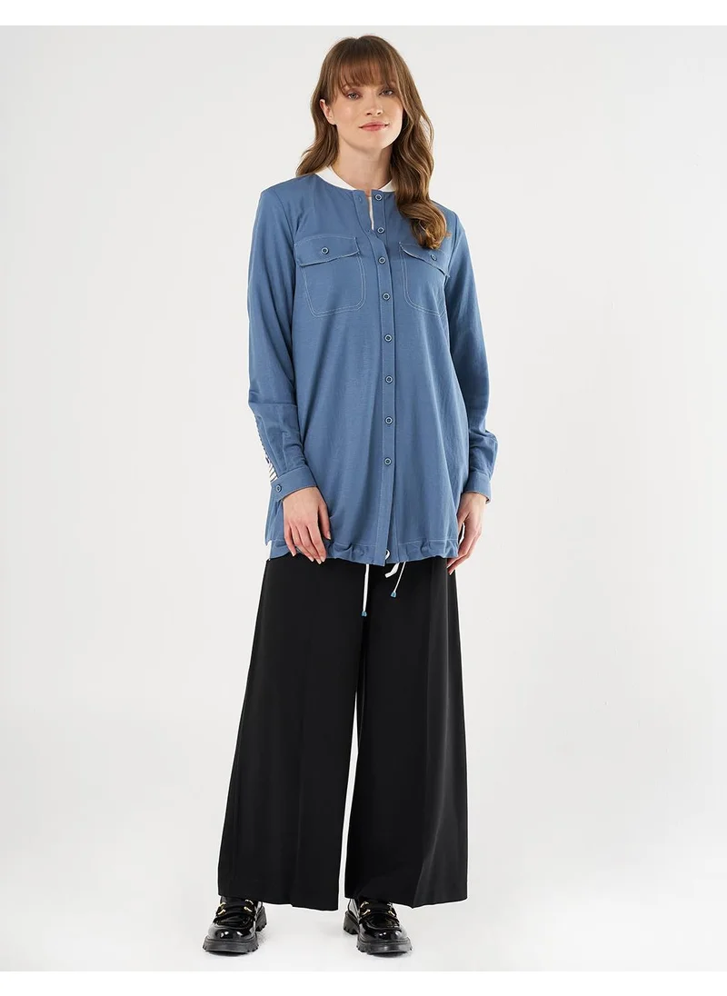 Kayra Point Stitch College Collar Tunic Indigo