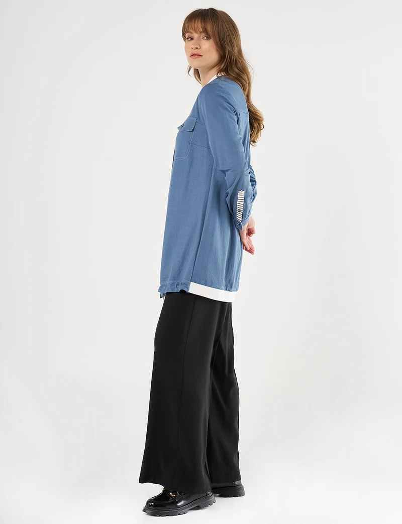Kayra Point Stitch College Collar Tunic Indigo