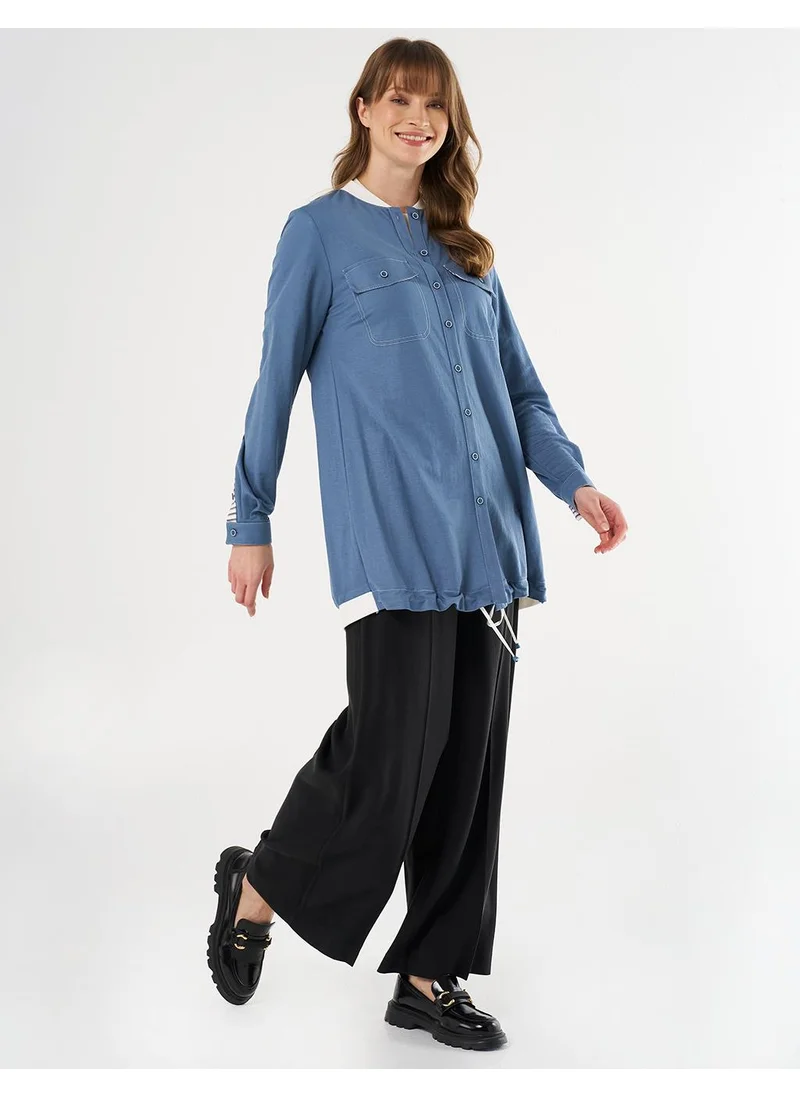 Kayra Point Stitch College Collar Tunic Indigo