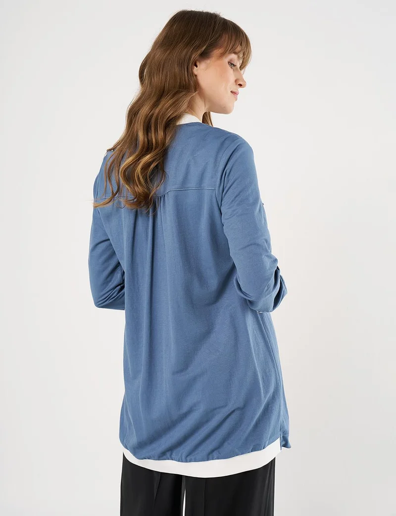 Kayra Point Stitch College Collar Tunic Indigo
