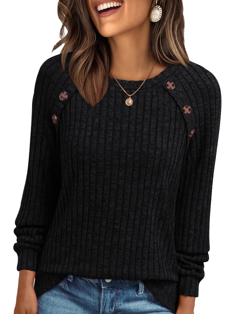 AUTOMET Womens Long Sleeve T Shirts Casual Tunic Work Tops Spring Plus Size Sweaters Date Night Outfit 2026 Dressy Blouse Black XL - Image 1