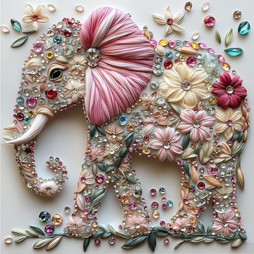 MINIWAN Elephant Jigsaw Puzzles for Adults 500 Pieces Colorful Crystal Flower Puzzles Beautiful Diamond Art Puzzle Difficult Unique Family Challenging Games Gift for Teens Adults Puzzle 20x20 - Image 1