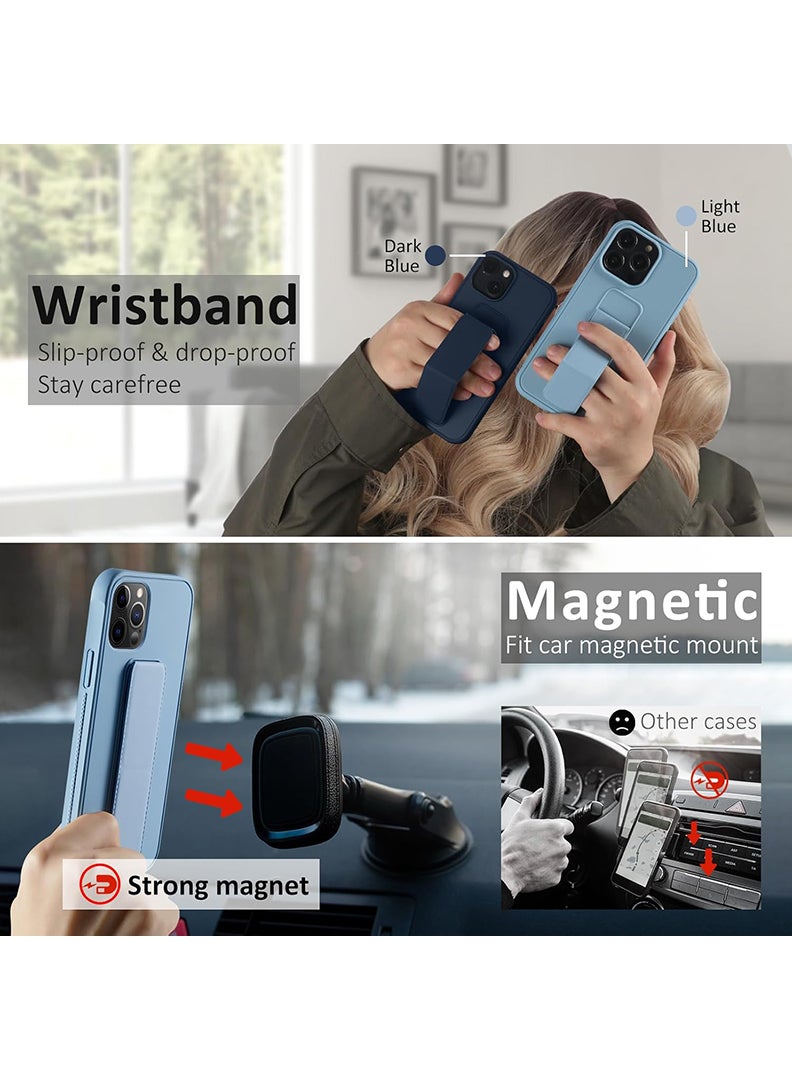 Case Up Compatible with Apple iPhone 15 Pro Case with Magnetic Stand & Holder, Premium Silicone Finger Grip Strap Holder Case Car Mount Kickstand Cover- Blue - Image 3