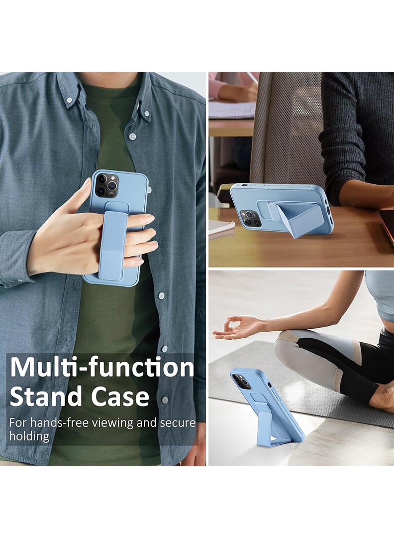 Case Up Compatible with Apple iPhone 15 Pro Case with Magnetic Stand & Holder, Premium Silicone Finger Grip Strap Holder Case Car Mount Kickstand Cover- Blue - Image 2