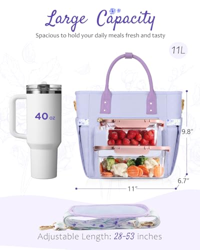GLORIEROO Deluxe Insulated Lunch Box Bag Women - Leakproof Waterproof Cooler with Multi Pockets Removable Strap for Work Picnic - Teacher Mothers Day Christmas Birthday Gifts - Image 4