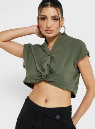 Cropped Knot Detail Shirt