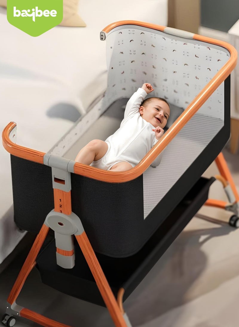 BAYBEE 3 in 1 Portable Baby Bedside Crib for Baby Infant Travel Crib With 6 Height Adjustable & Rocking Foldable Baby Bassinet with Wheels, Mosquito Net, 360Â° Swivel Wheels, Bed side Crib for Travel Black - Image 2