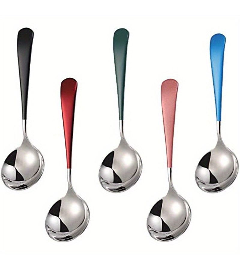 5pcs Stainless Steel Soup Spoon Set With Vibrant Handles Modern Design - Image 5