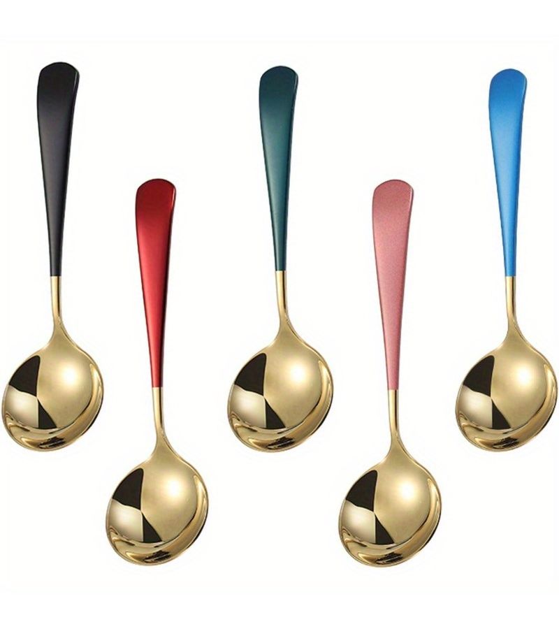 5pcs Stainless Steel Soup Spoon Set With Vibrant Handles Modern Design - Image 3