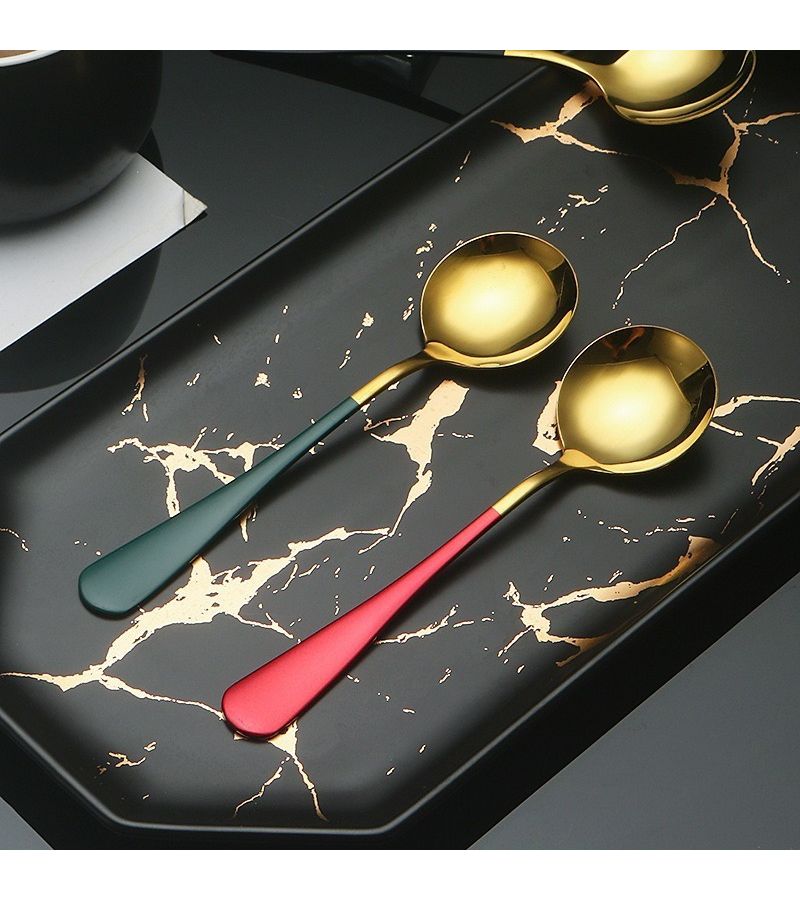 5pcs Stainless Steel Soup Spoon Set With Vibrant Handles Modern Design - Image 1