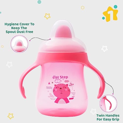1ST STEP Matte Collection BPA Free Polypropylene Hard Spout Sipper with Twin Handles for Easy Grip - Pink - Image 4