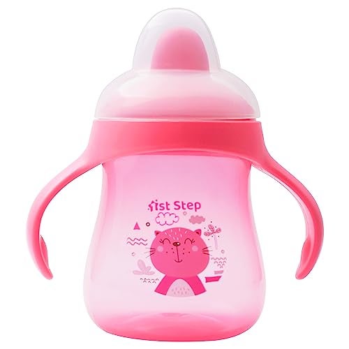 1ST STEP Matte Collection BPA Free Polypropylene Hard Spout Sipper with Twin Handles for Easy Grip - Pink - Image 1