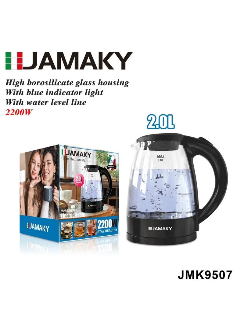 JAMAKY Italy Jamaky glass electric kettle,2 liter capacity,200 watts 