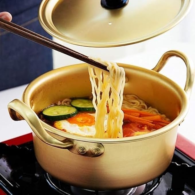 ريحني وعاء رامين مصنوع من سبائك الألومنيوم، وعاء نودلز كوري مضاد للصدأ، وعاء طبخ رامين كوري مع غطاء ومقبض مزدوج، وعاء معكرونة سريع التسخين لأواني الطبخ في المطبخ، حساء الكاري والمعكرونة واليخنة، 16 سم - Image 5