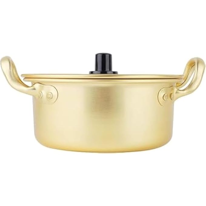 ريحني وعاء رامين مصنوع من سبائك الألومنيوم، وعاء نودلز كوري مضاد للصدأ، وعاء طبخ رامين كوري مع غطاء ومقبض مزدوج، وعاء معكرونة سريع التسخين لأواني الطبخ في المطبخ، حساء الكاري والمعكرونة واليخنة، 16 سم - Image 2