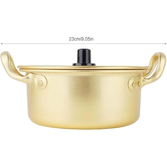 ريحني وعاء رامين مصنوع من سبائك الألومنيوم، وعاء نودلز كوري مضاد للصدأ، وعاء طبخ رامين كوري مع غطاء ومقبض مزدوج، وعاء معكرونة سريع التسخين لأواني الطبخ في المطبخ، حساء الكاري والمعكرونة واليخنة، 16 سم - Image 3