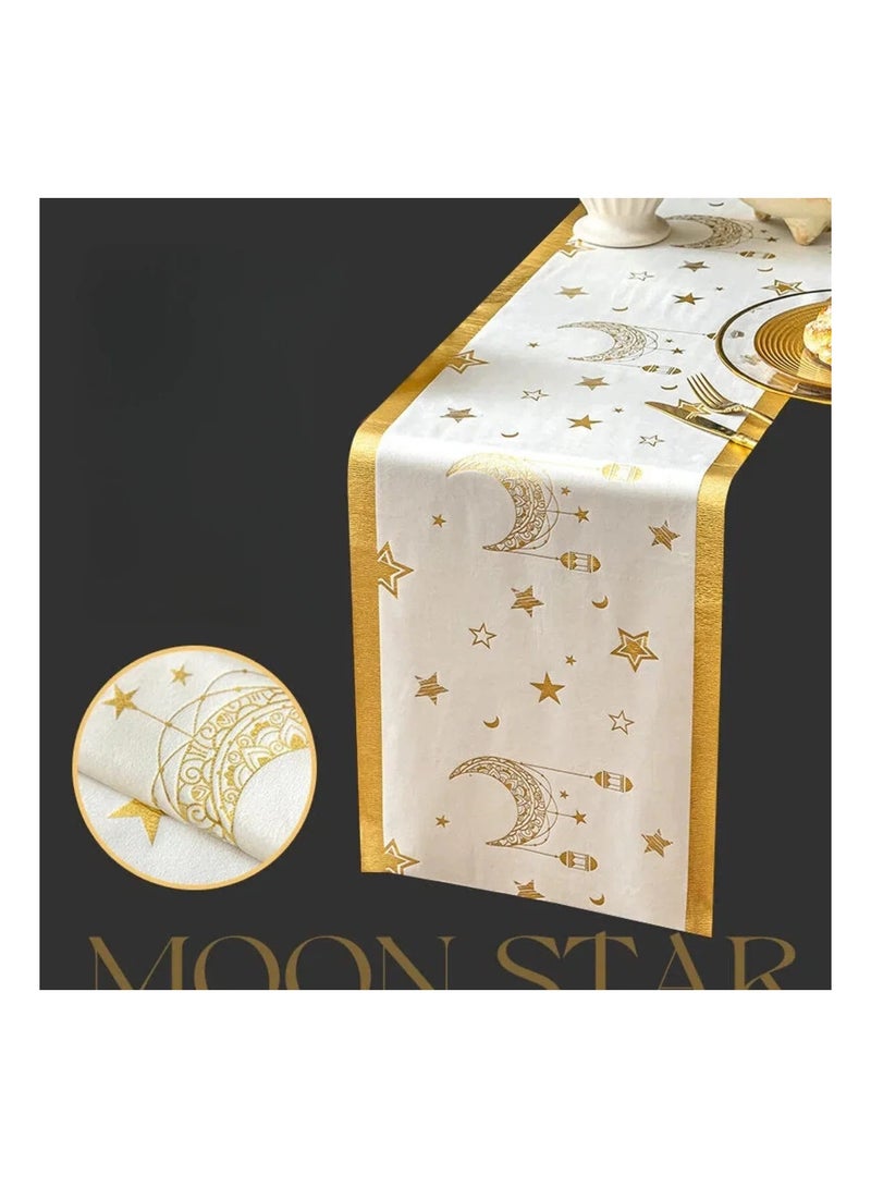 FridayIn 1 PCS Gold Moon and Star Table Runner Suitable for Ramadan al-Adha Home Décor and Parties  180*36 CM - Image 2
