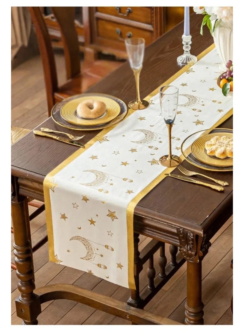 FridayIn 1 PCS Gold Moon and Star Table Runner Suitable for Ramadan al-Adha Home Décor and Parties  180*36 CM - Image 4